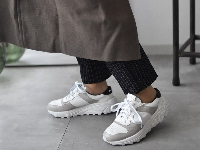 0001 Roundtoe Lace Up High tech LeatherSneakers AL2500SN Whitecombi 木型 . C1699