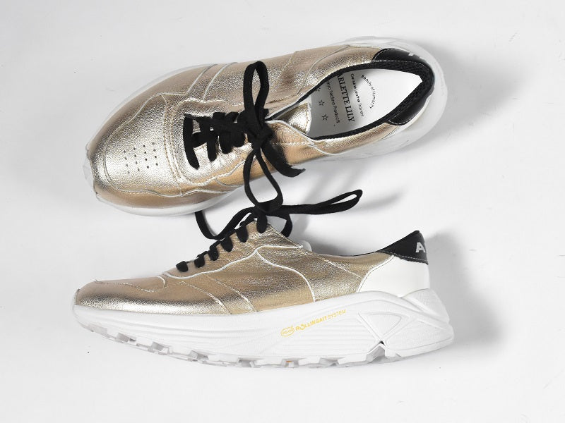 0001 Roundtoe Lace Up Highttech LeatherSneakers AL2500SN Goldcombi 木型 . C1699