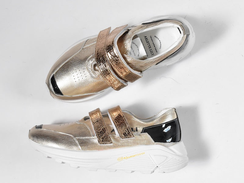 0001 Round Toe Double Velcro High tech Leather Sneakers AL2551SN Goldcombi 木型 . C1699