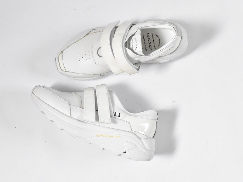 0001 Round Toe Double Velcro High tech Leather Sneakers AL2551SN White/White 木型 . C1699