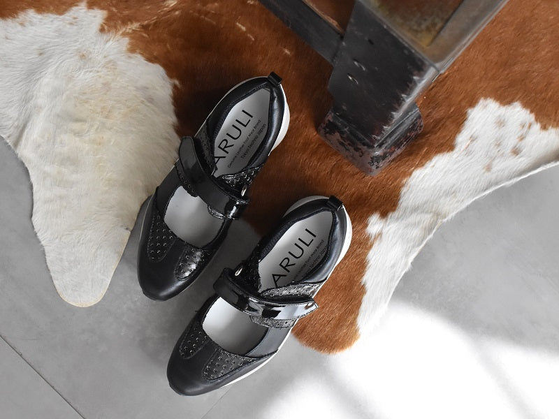 0001 Wingtip One Strap Velcro Sneakers AL2525SN Blackcombi 木型 . F1888