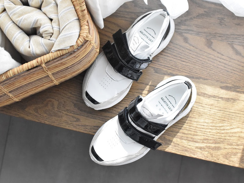 0001 Round Toe Double Velcro High tech Leather Sneakers AL2551SN Whitecombi 木型 . C1699