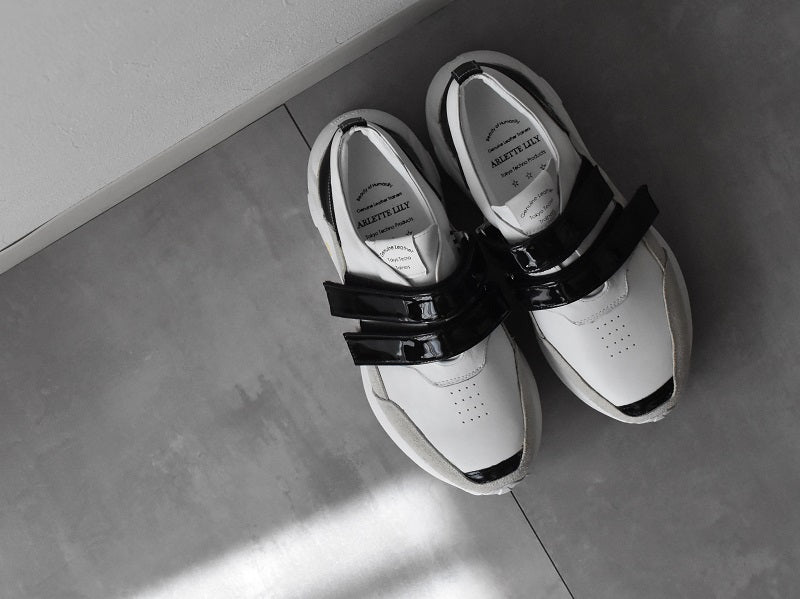 0001 Round Toe Double Velcro High tech Leather Sneakers AL2551SN Whitecombi 木型 . C1699