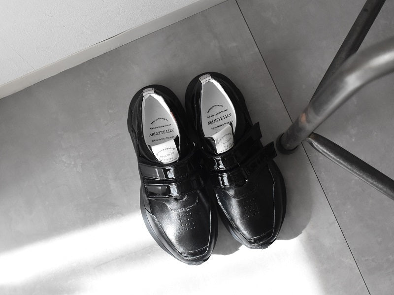 0001 Round Toe Double Velcro High tech Leather Sneakers AL2551SN Black 木型 . C1699