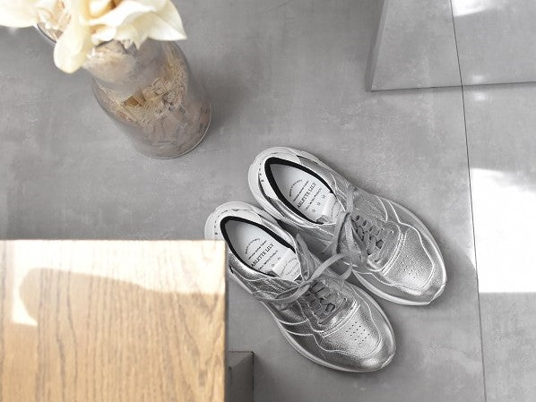 0001 Roundtoe Lace Up Highttech LeatherSneakers AL2500SN Silvercombi 木型 . C1699