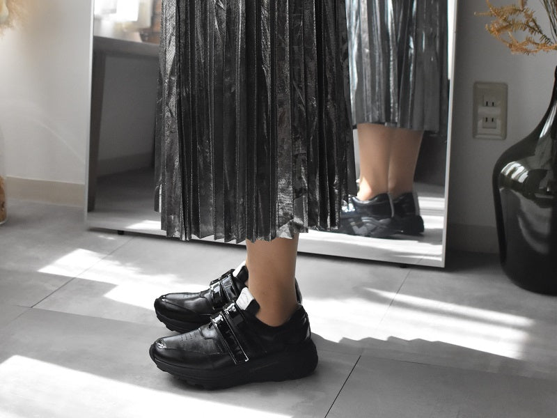 0001 Round Toe Double Velcro High tech Leather Sneakers AL2551SN Black 木型 . C1699