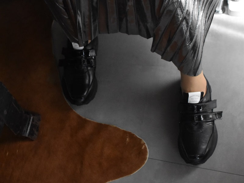 0001 Round Toe Double Velcro High tech Leather Sneakers AL2551SN Black 木型 . C1699