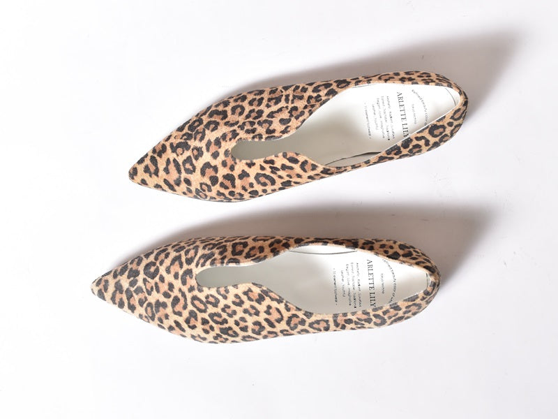 1021 セミハートカッティングポインテッドフラットシューズ AL2301K Leopard 木型No.A296