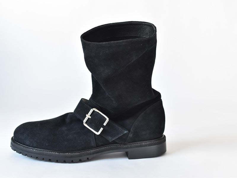 1024 ドレープベルテッドハーフブーツ AL2487HB Blackvelour 木型No.G1913