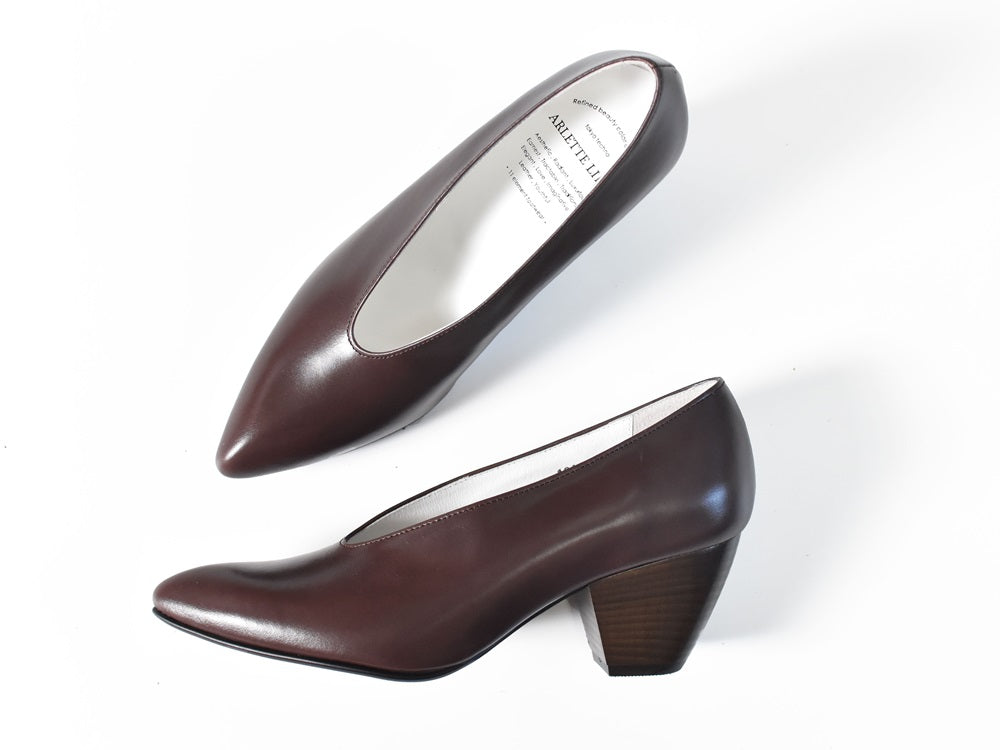 002 ポインテッドUカットパンプス AL1910P Darkbrown 木型No.X1395