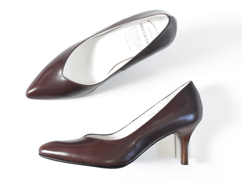 001 ポインテッドVカットプレーンパンプス AL1801P Darkbrown 木型No.X1395