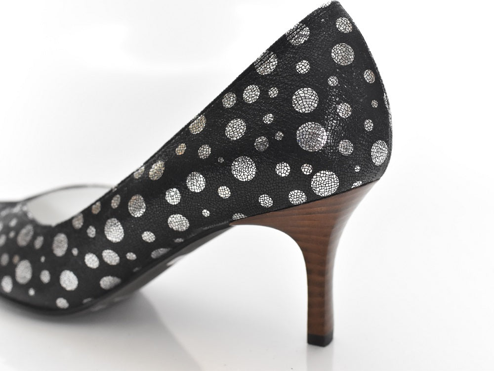 1022 ポインテッドVカットプレーンパンプス AL1801P Black Polkadot 木型No.X1395