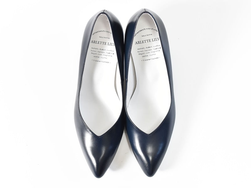 001 ポインテッドVカットプレーンパンプス AL1801P Navy 木型No.X1395