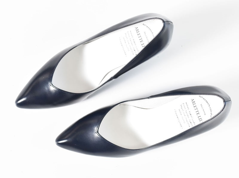 001 ポインテッドVカットプレーンパンプス AL1801P Navy 木型No.X1395