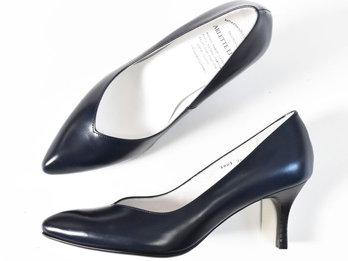 001 ポインテッドVカットプレーンパンプス AL1801P Navy 木型No.X1395