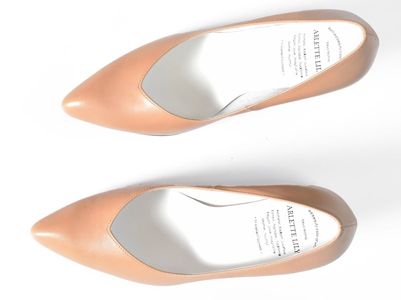 001 ポインテッドVカットプレーンパンプス AL1801P Beige 木型No.X1395