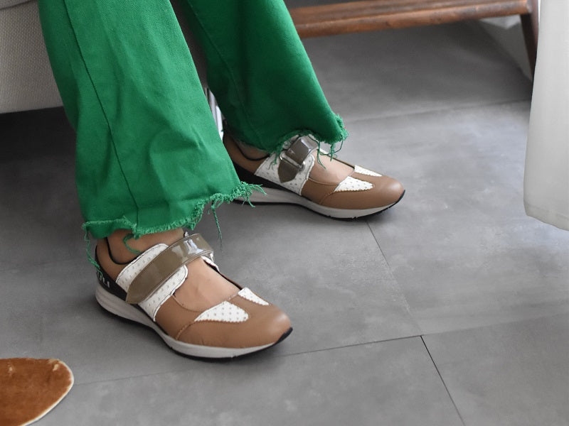 0001 Wingtip One Strap Velcro Sneakers AL2525SN Browncmbi 木型 . F1888