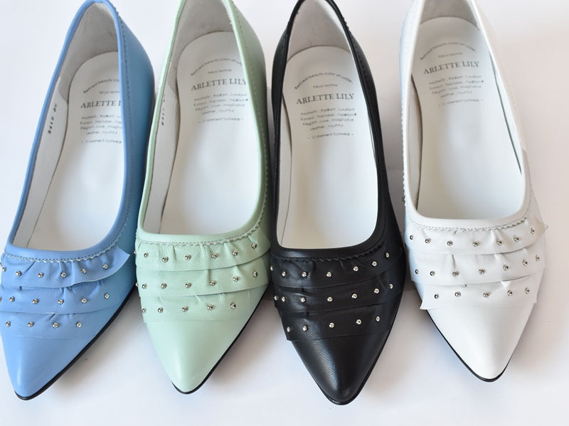 1030 ネイルヘッドフリンジデコレーションパンプス AL2412P Lightblue 木型No.HARVEST