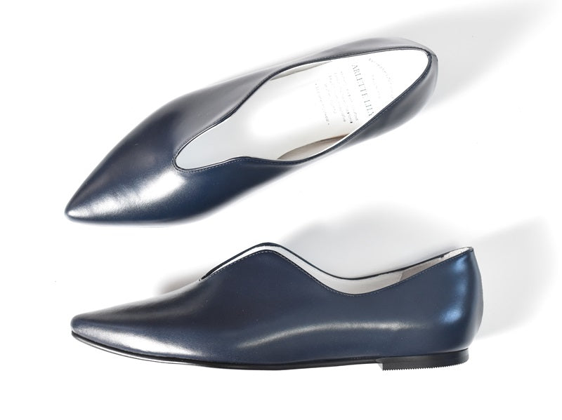 007 セミハートカッティングポインテッドフラットシューズ AL2301K Navy 木型No.A296