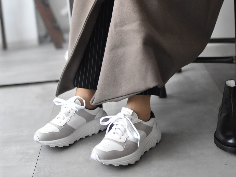 0001 Roundtoe Lace Up High tech LeatherSneakers AL2500SN Whitecombi 木型 . C1699
