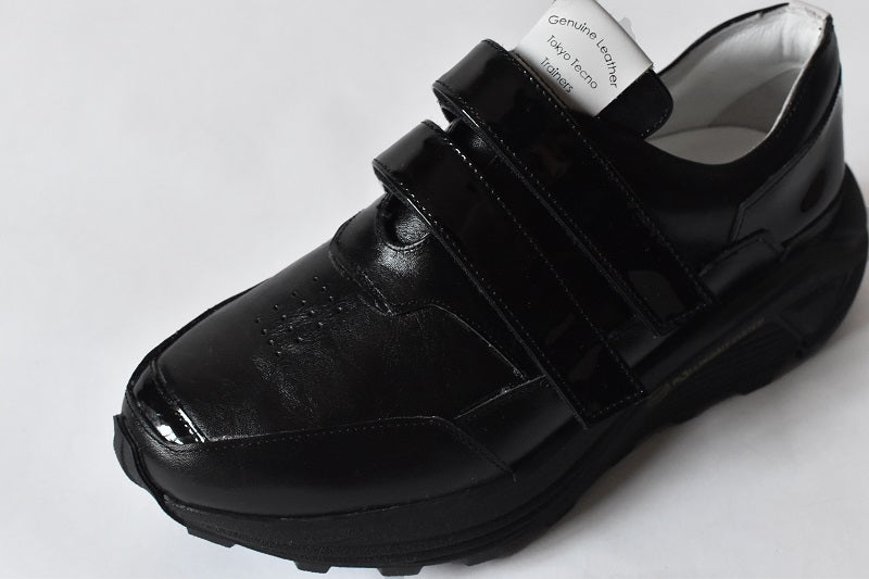 0001 Round Toe Double Velcro High tech Leather Sneakers AL2551SN Black 木型 . C1699