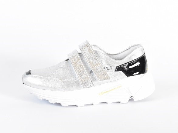 0001 Round Toe Double Velcro High tech Leather Sneakers AL2551SN Silvercombi 木型 . C1699