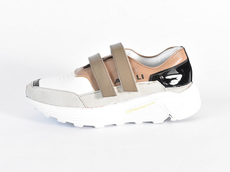 0001 Round Toe Double Velcro High tech Leather Sneakers AL2551SN Browncombi 木型 . C1699