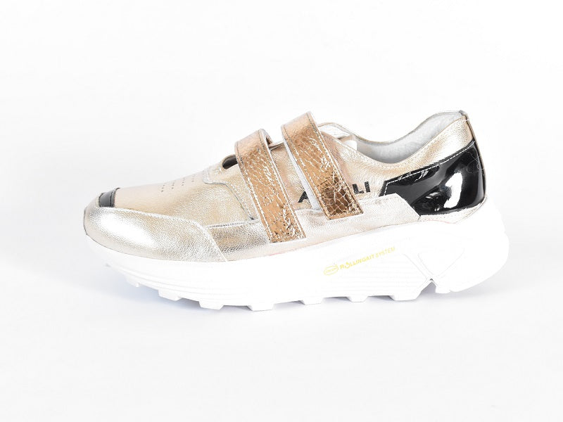 0001 Round Toe Double Velcro High tech Leather Sneakers AL2551SN Goldcombi 木型 . C1699