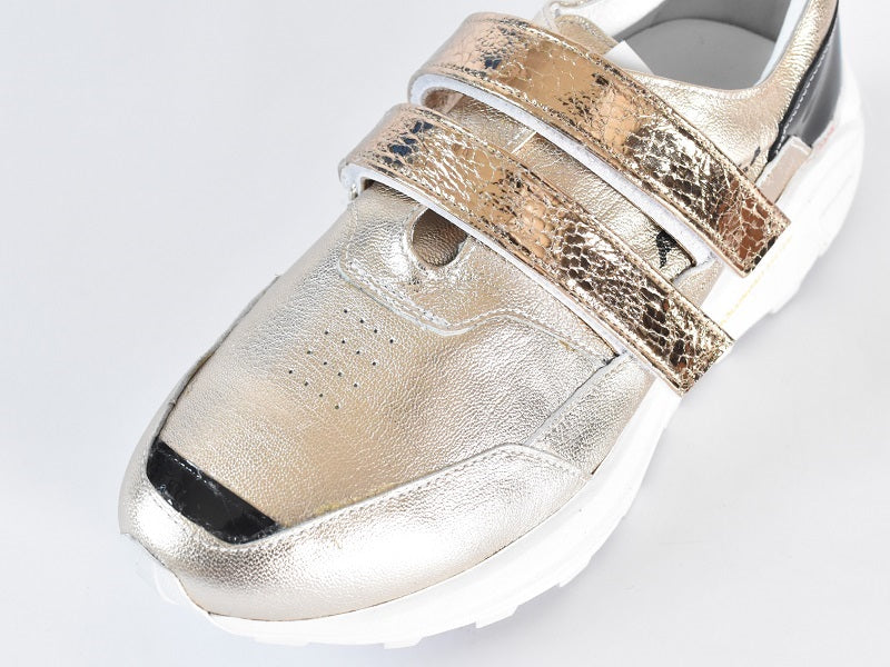 0001 Round Toe Double Velcro High tech Leather Sneakers AL2551SN Goldcombi 木型 . C1699