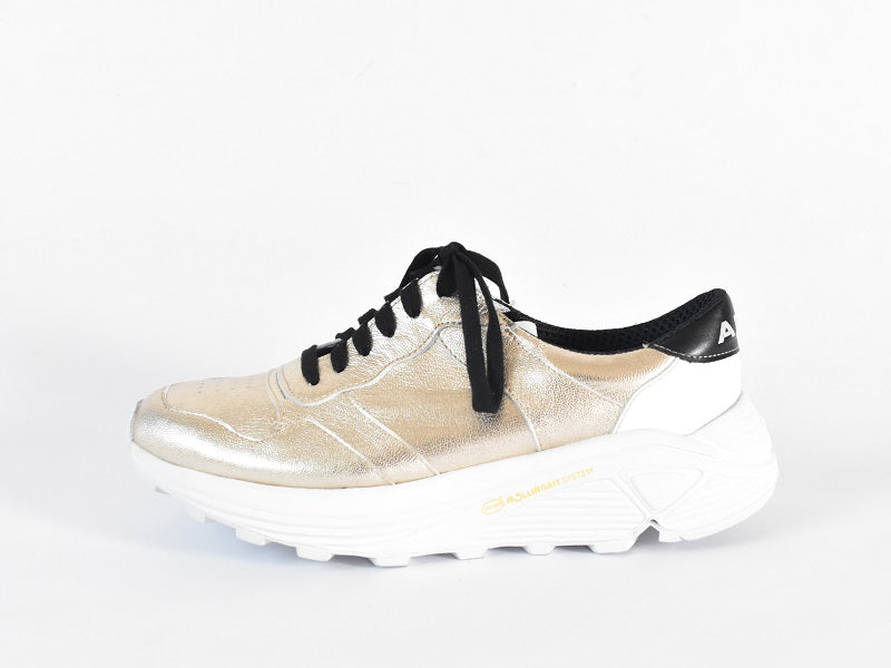 0001 Roundtoe Lace Up Highttech LeatherSneakers AL2500SN Goldcombi 木型 . C1699
