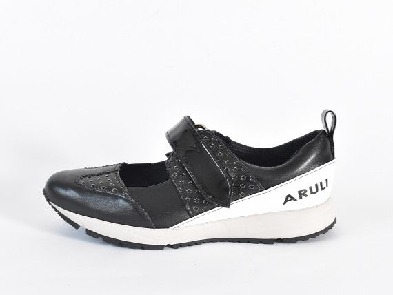0001 Wingtip One Strap Velcro Sneakers AL2525SN Blackcombi 木型 . F1888