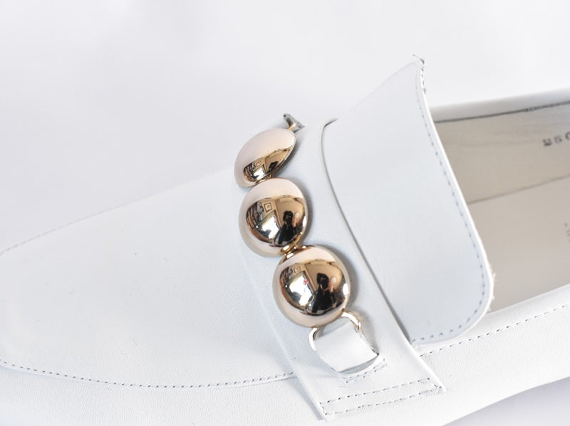 0004  スクエアトウ三連メタルビットモカシンレインシューズ　AL2504K  White　木型No. OGA (コピー)