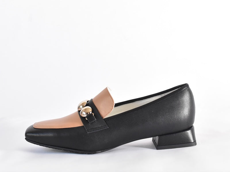 0004  スクエアトウ三連メタルビットモカシンレインシューズ　AL2504K  Black/Beige　木型No.OGA (コピー)