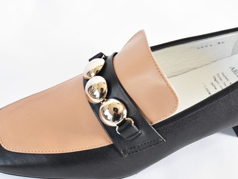0004  スクエアトウ三連メタルビットモカシンレインシューズ　AL2504K  Black/Beige　木型No.OGA (コピー)