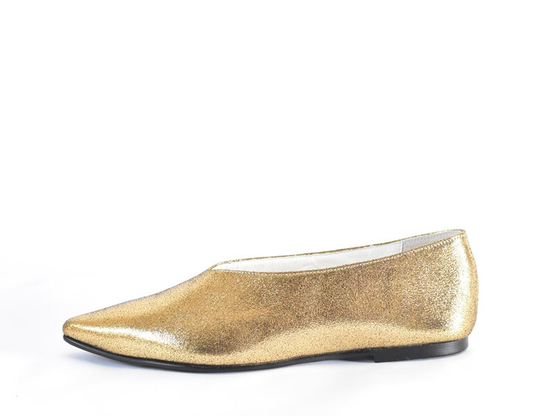 0001  ポインテッドミッドカットフラットシューズ　AL2509K  Goldmetallic　　木型No.A296