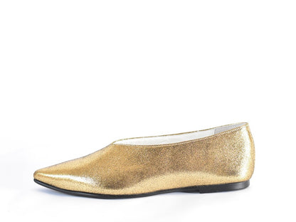 0001  ポインテッドミッドカットフラットシューズ　AL2509K  Goldmetallic　　木型No.A296