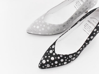 1022 ポインテッドVカットプレーンパンプス　AL1801P　Black Polkadot　　木型No.X1395