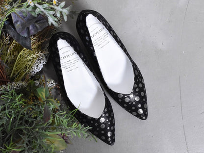 1022 ポインテッドVカットプレーンパンプス　AL1801P　Black Polkadot　　木型No.X1395