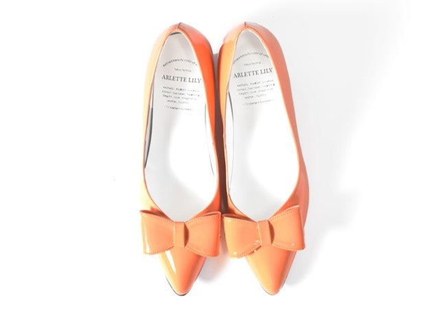 017  レザーリボンエナメルパンプス　AL2419P   Orangeenamel　　木型No.HARVEST