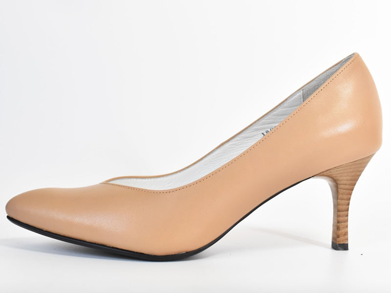 001  ポインテッドVカットプレーンパンプス　AL1801P Beige　　木型No.X1395