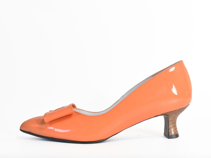 017  レザーリボンエナメルパンプス　AL2419P   Orangeenamel　　木型No.HARVEST