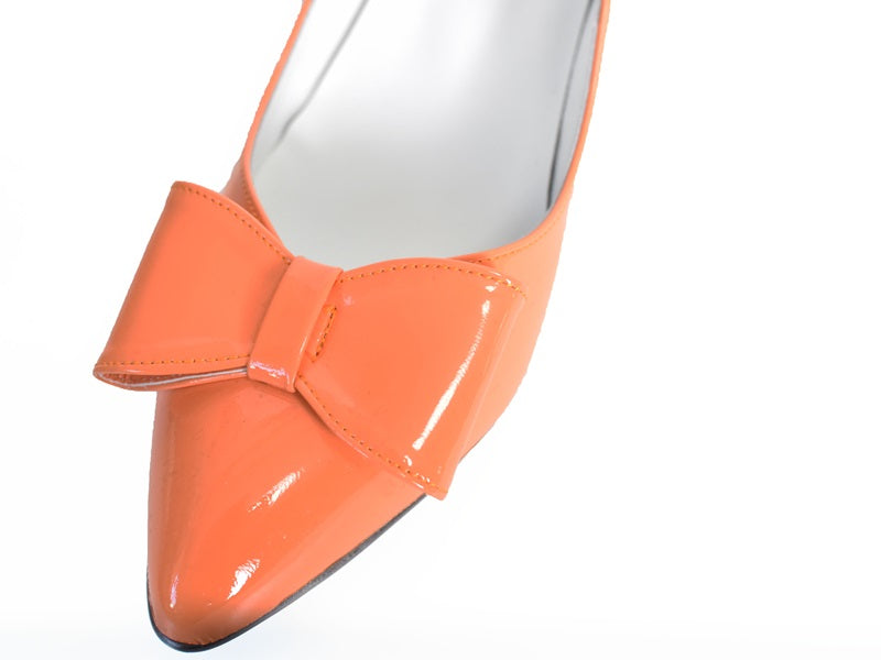 017  レザーリボンエナメルパンプス　AL2419P   Orangeenamel　　木型No.HARVEST