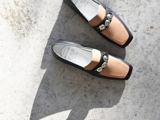 0004  スクエアトウ三連メタルビットモカシンレインシューズ　AL2504K  Black/Beige　木型No.OGA (コピー)